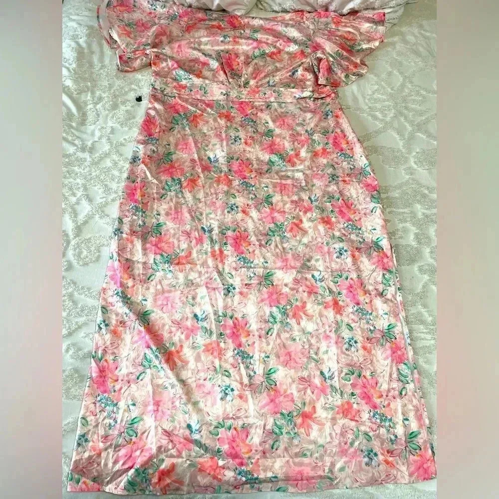 Boohoo Floral Print Angel Sleeve Maxi Dress